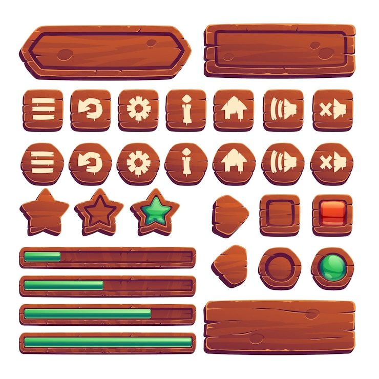 Gratis Vector houten knoppen voor ui-spel