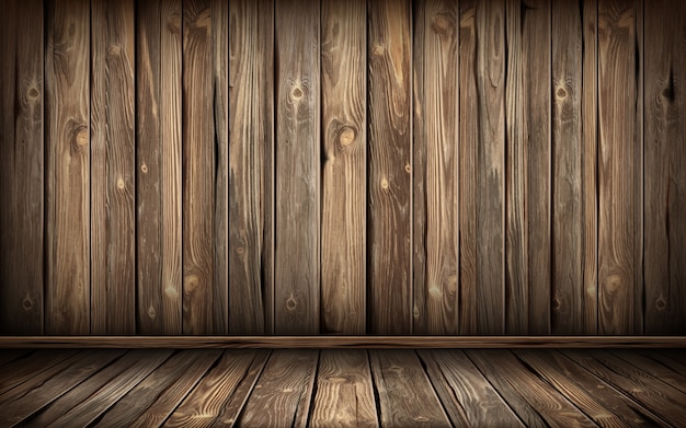 Gratis vector houten wand en vloer met verouderd oppervlak, realistisch