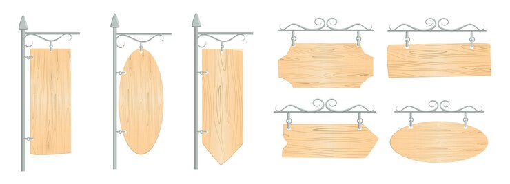 Gratis Vector houten wijzers ingesteld op witte achtergrond wegwijzers banners en meer