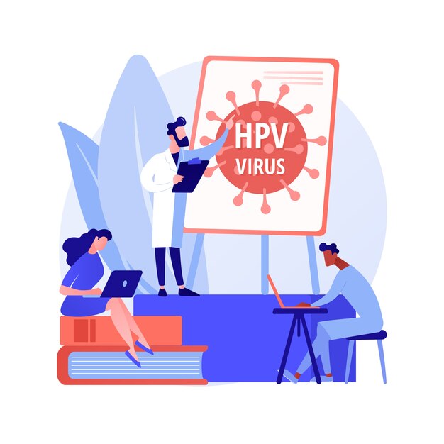 HPV-onderwijsprogramma's abstract concept vectorillustratie. HPV-bewustmakingsprogramma's, uitleg over het humaan papillomavirus, gezondheidsvoorlichting, online consultatie, abstracte metafoor voor virusinformatie.