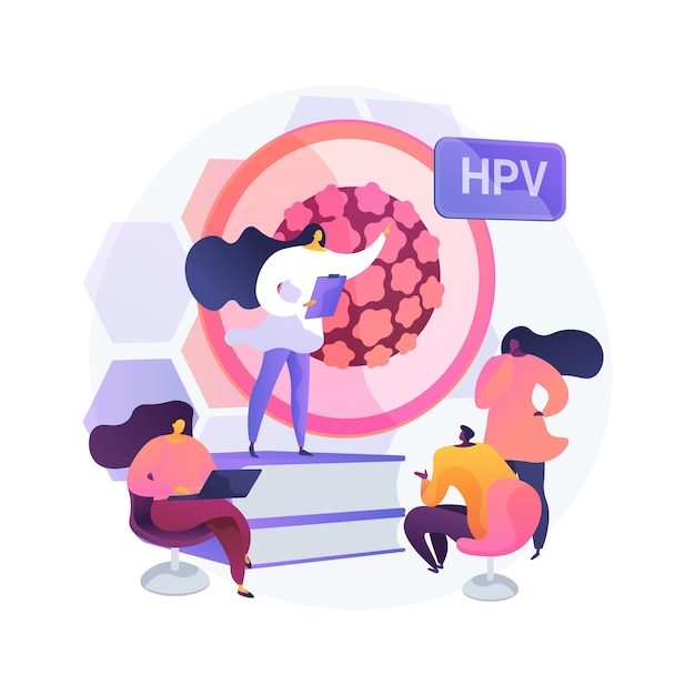 Gratis vector hpv-onderwijsprogramma's abstract concept vectorillustratie. hpv-bewustmakingsprogramma's, uitleg over het humaan papillomavirus, gezondheidsvoorlichting, online consultatie, abstracte metafoor voor virusinformatie.