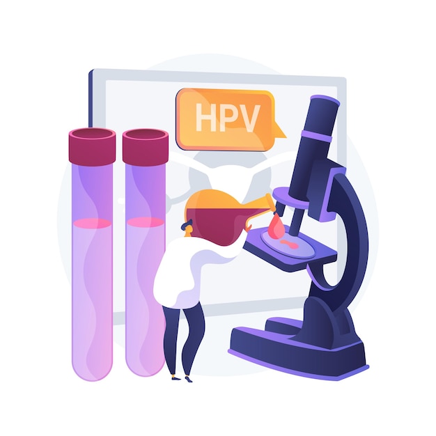 HPV-test abstract concept vectorillustratie. Humaan papillomavirus testkit, resultaten, testen voor mannen, onderzoek voor vrouwen, preventie van baarmoederhalskanker, HPV vroege diagnostiek abstracte metafoor.