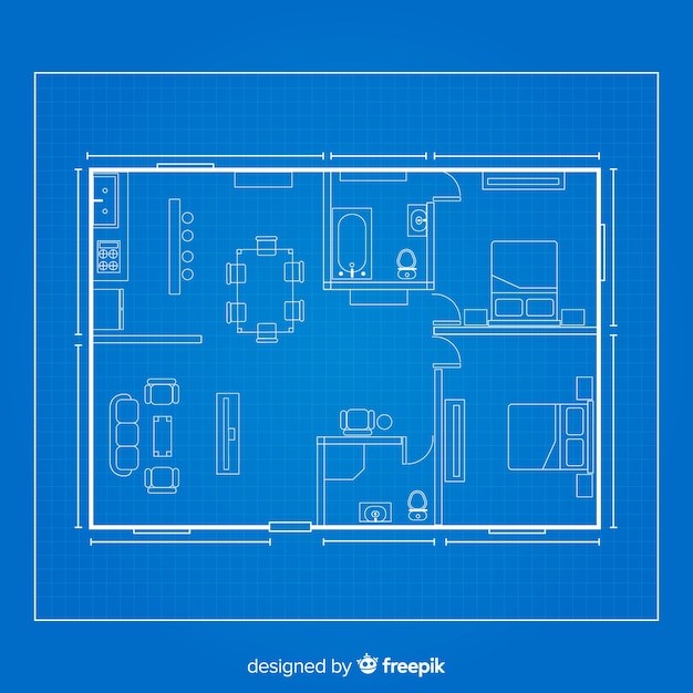 Gratis vector huis architecturale schets blauwdruk