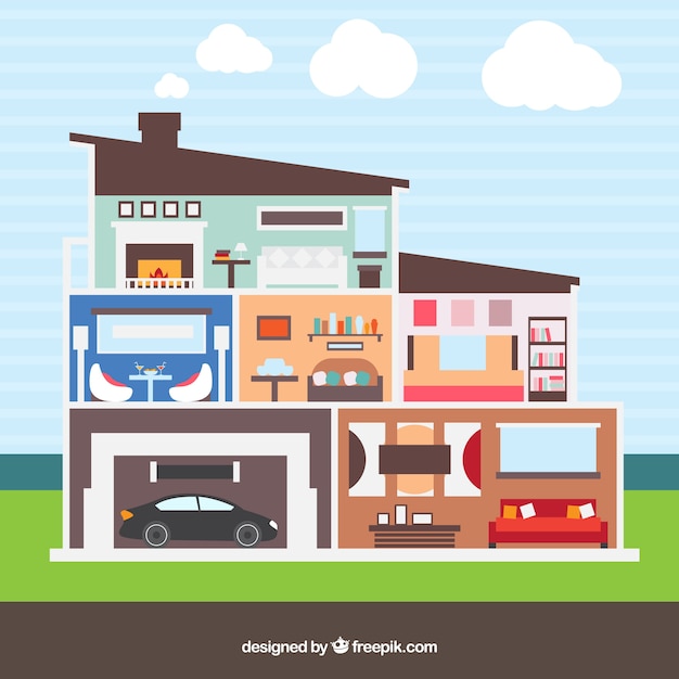 Gratis vector huis gesneden weergave achtergrond