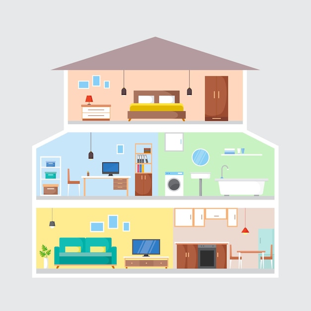 Gratis vector huis in doorsnede concept