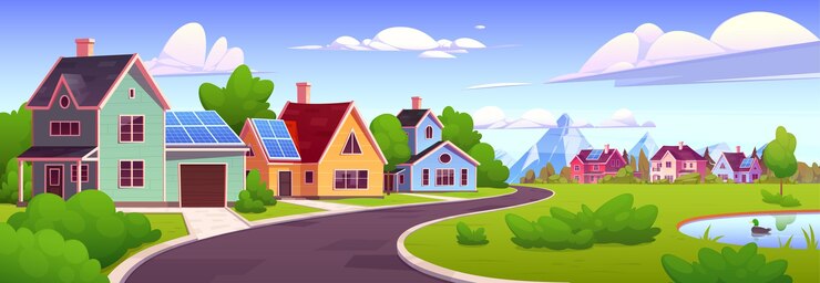 Gratis Vector huis met hernieuwbare energie zonnepaneel op dak