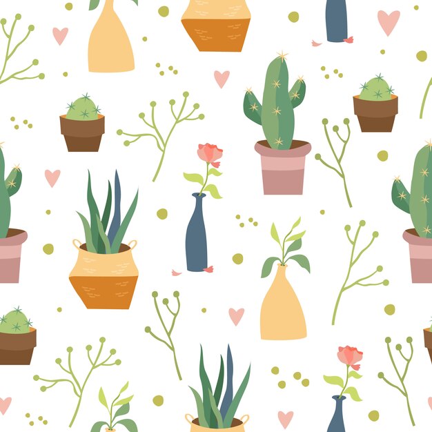 Gratis vector huis planten naadloos patroon