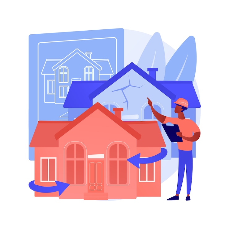 Gratis Vector huis renovatie abstract begrip vectorillustratie. ideeën en tips voor het verbouwen van onroerend goed, bouwdiensten, potentiële koper, huizenlijst, abstracte metafoor voor renovatieontwerpprojecten.