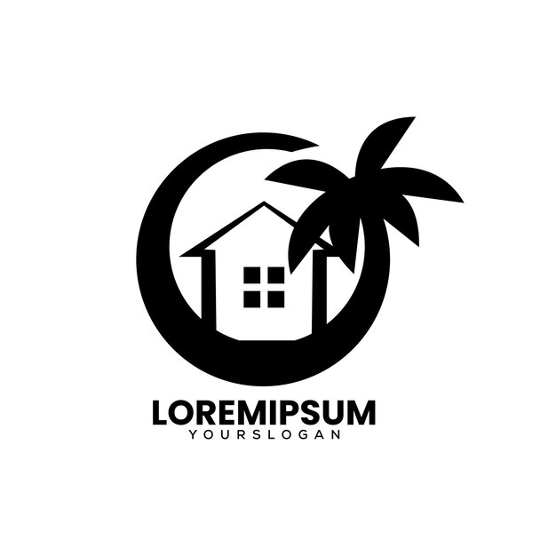 Huis strand logo ontwerpsjabloon