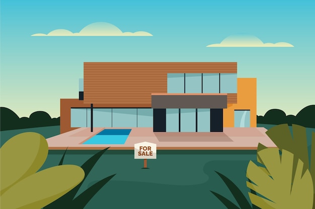 Gratis vector huis te koop architectuur met teken