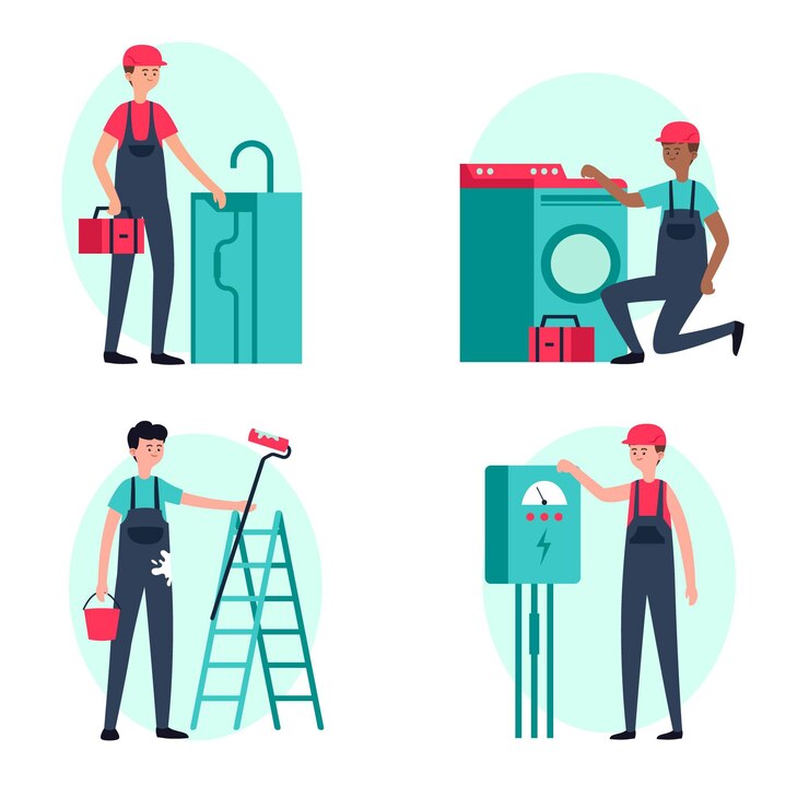 Gratis Vector huishoud- en renovatieberoepen pakket