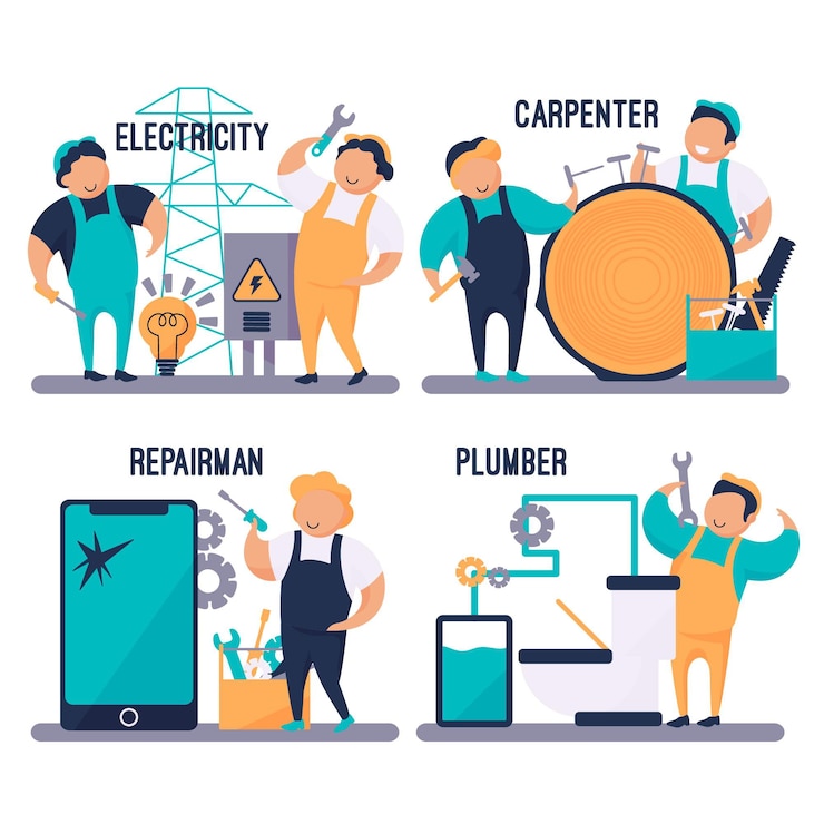 Gratis Vector huishoudelijke en renovatieberoepen