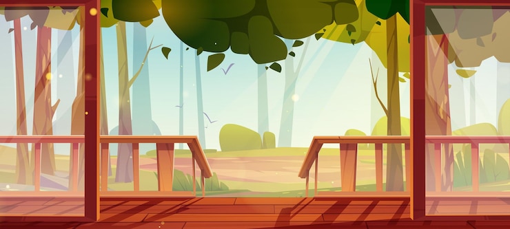 Gratis Vector huisterras met terras of veranda met uitzicht op het bos