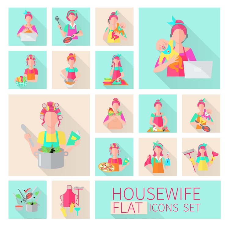 Gratis Vector huisvrouw platte set