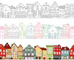 Gratis vector huizen naadloze composities