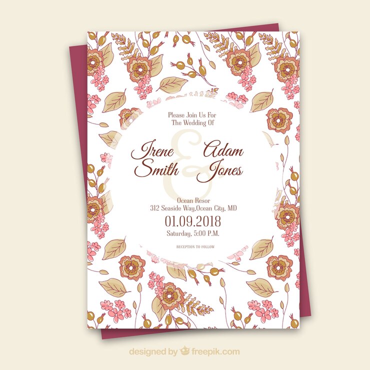 Gratis Vector huwelijkskaart met bloemenornamenten