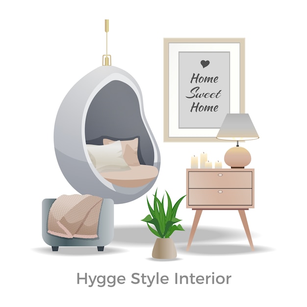 Gratis vector hygge stijl interieur ontwerp illustratie