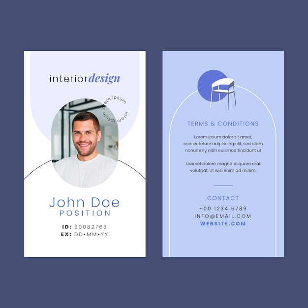 Gratis vector id-kaartsjabloon voor plat interieurontwerp