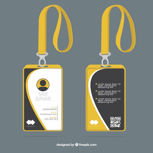 Gratis vector identiteitskaart met gesp en lanyards in vlakke stijl