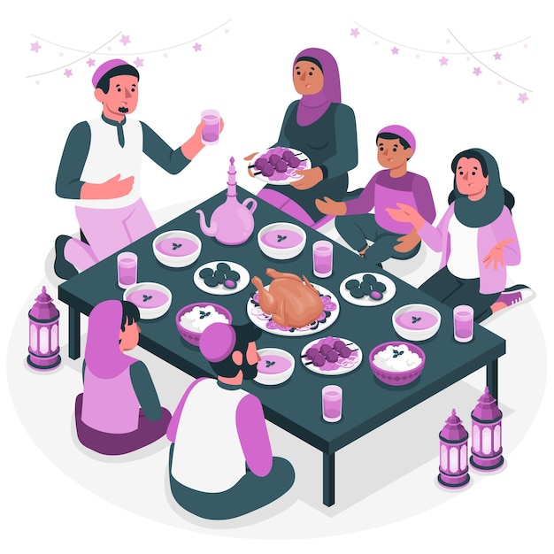 Gratis vector iftar diner concept illustratie