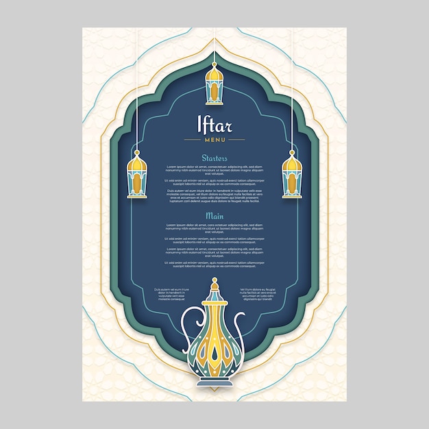 Gratis vector iftar-menusjabloon in papierstijl