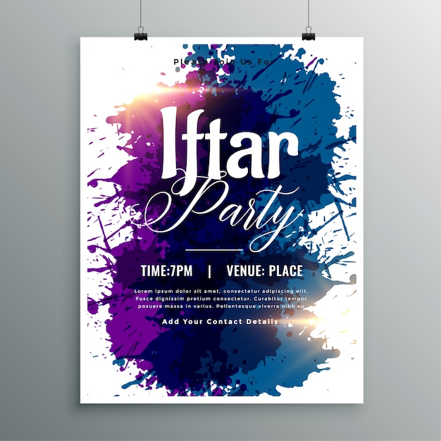 Iftar partij aquarel inkt uitnodiging sjabloon