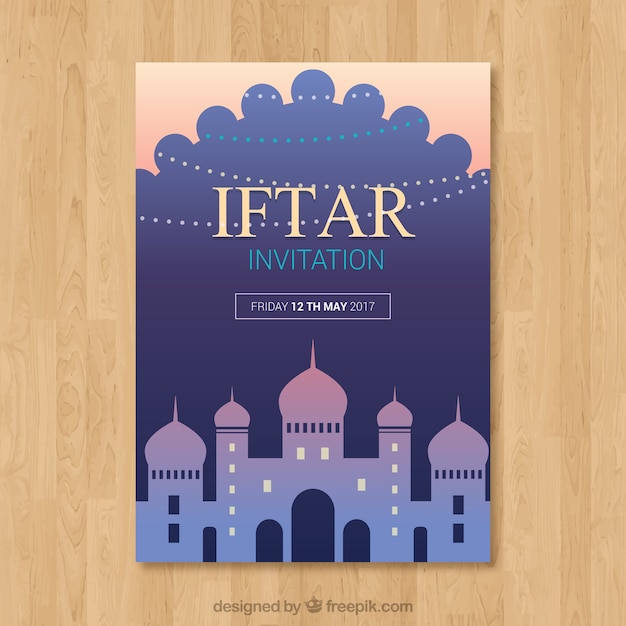 Gratis vector iftar uitnodiging met moskee