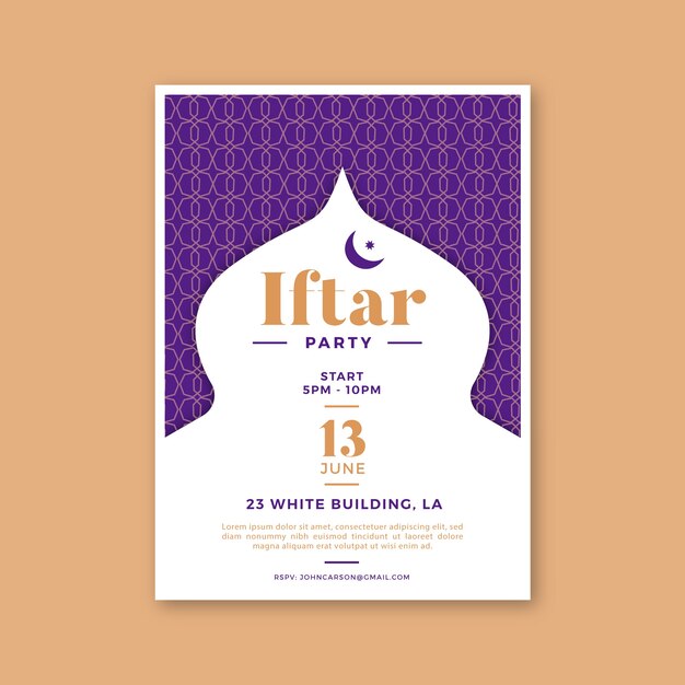 Gratis vector iftar uitnodigingssjabloon in plat ontwerp