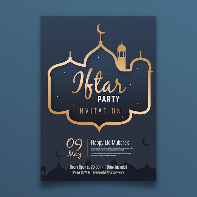 Gratis vector iftar uitnodigingssjabloon voor platte ontwerp