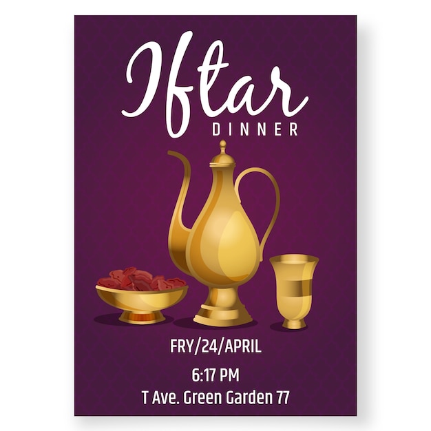 Gratis vector iftar uitnodigingssjabloon voor platte ontwerp