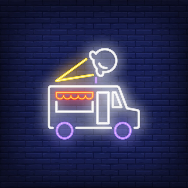 Gratis vector ijs vrachtwagen neon teken