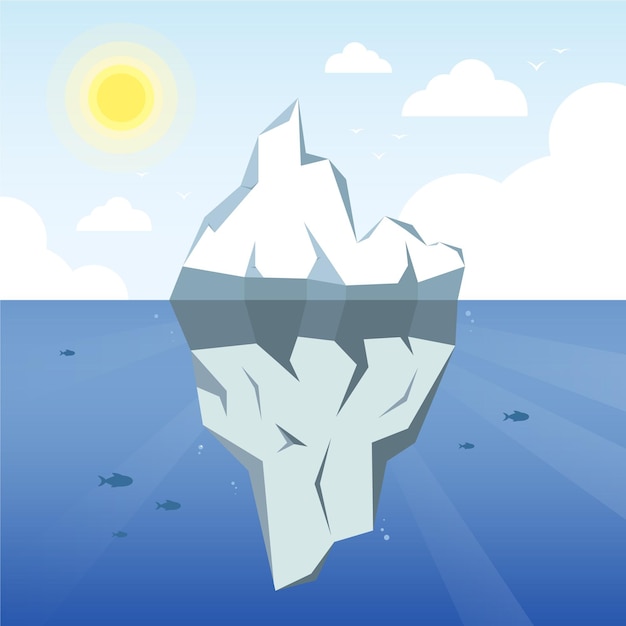 IJsberg illustratie met zon en wolken