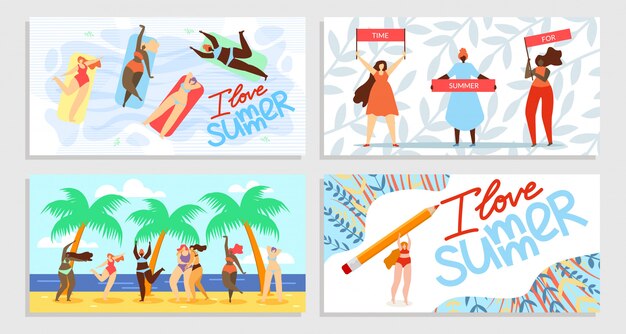 Ik hou van zomer, tijd voor zomer banner set