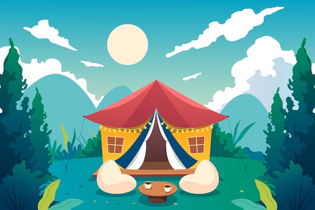 Illustratie glamping met kleurovergang