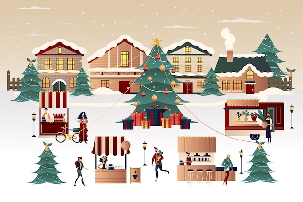 Gratis vector illustratie kerstmarkt met kleurovergang