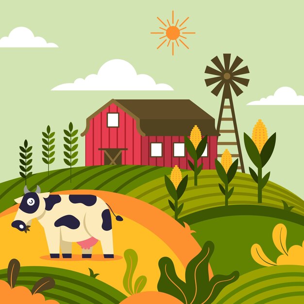 Illustratie met biologische boerderij