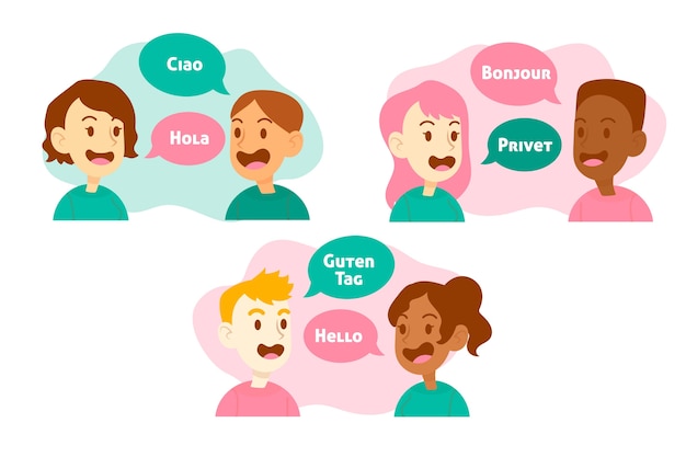 Illustratie met mensen die verschillende talen spreken
