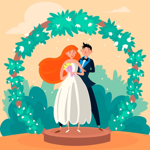 Gratis vector illustratie met ontwerp van het bruidspaar