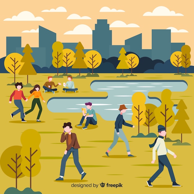 Gratis vector illustratie met tekens herfst in park