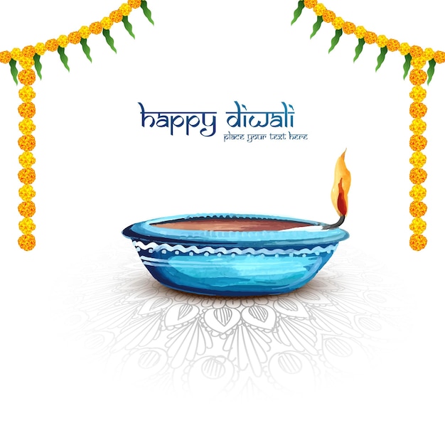 Illustratie van aquarel brandende diya op happy diwali viering achtergrond