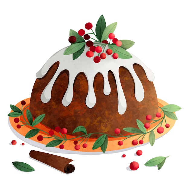 Illustratie van aquarel kerstpudding