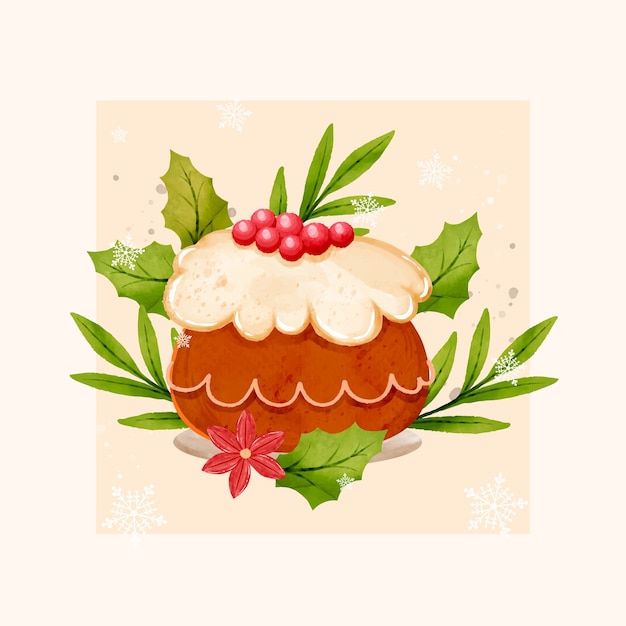 Gratis vector illustratie van aquarel kerstpudding