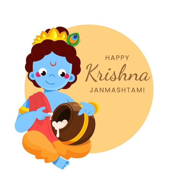 Illustratie van baby krishna die boter eet