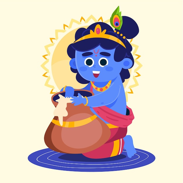 Gratis vector illustratie van baby krishna die boter eet