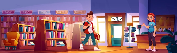 Gratis Vector illustratie van boekwinkel bibliotheek interieur vector