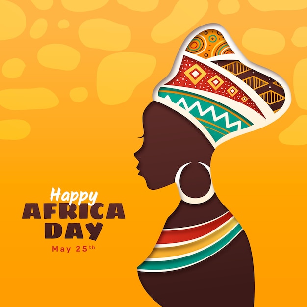 Gratis vector illustratie van de afrikaanse dag in papierstijl