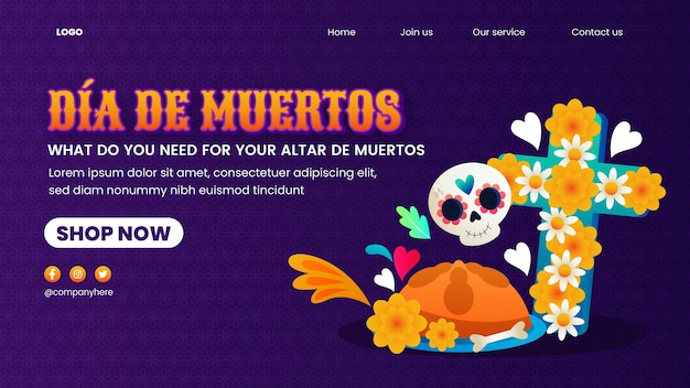 Gratis vector illustratie van de bestemmingspagina van dia de muertos