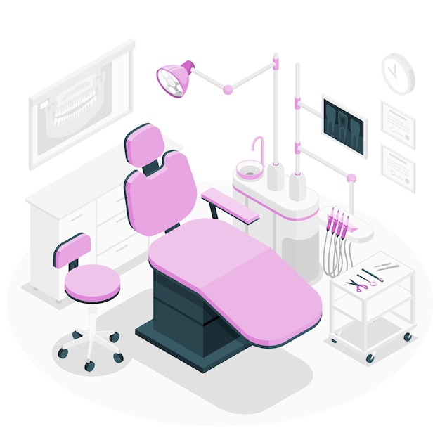 Illustratie van de conceptuele stoel en apparatuur van de tandarts