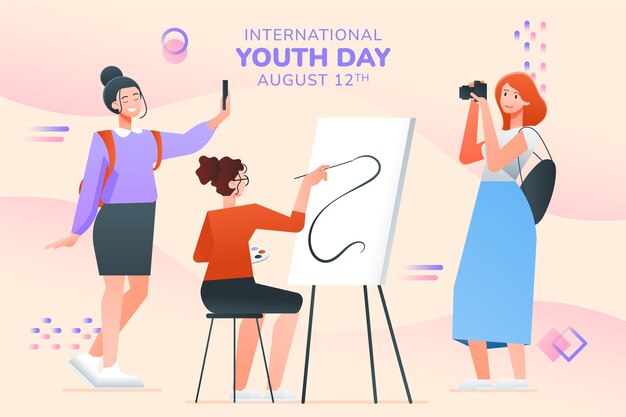 Illustratie van de internationale jeugddag met kleurovergang