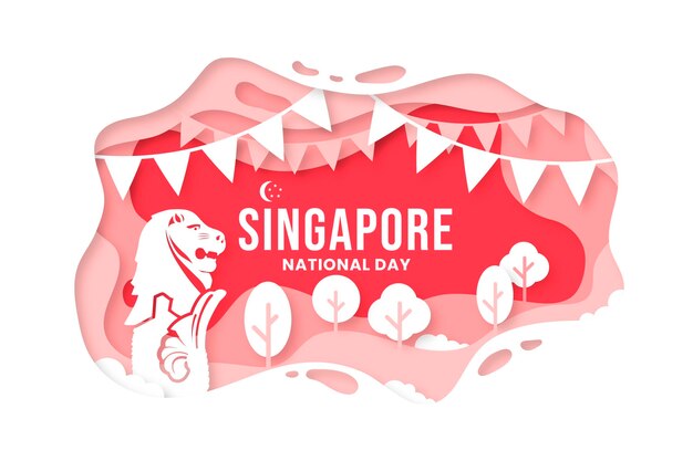 Illustratie van de nationale dag van Singapore in papierstijl